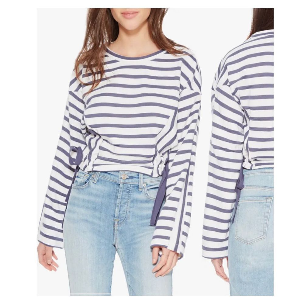 Parker Womens Yolanda Sweatshirt Size XL long sleeve striped Navy Blue/White